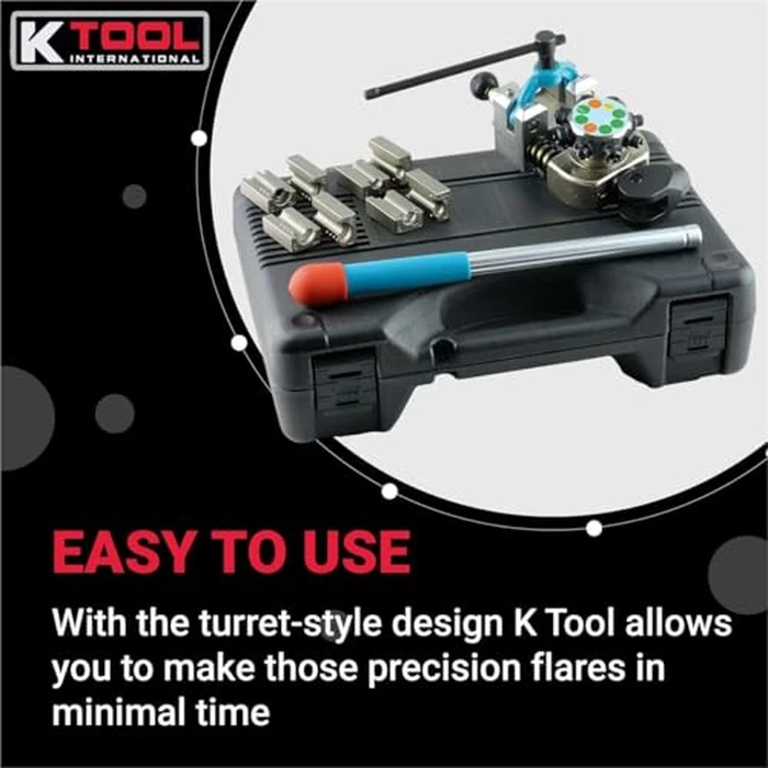 K Tool International 70081 Vise Mounted Flaring Tool Forms 45 Degree Double Single and Bubble Flares for 3/16 1/4 5/16 and 3/8 Lines with Turret Mounted Dies and T Handle Clamp by K Tool International - Image 4