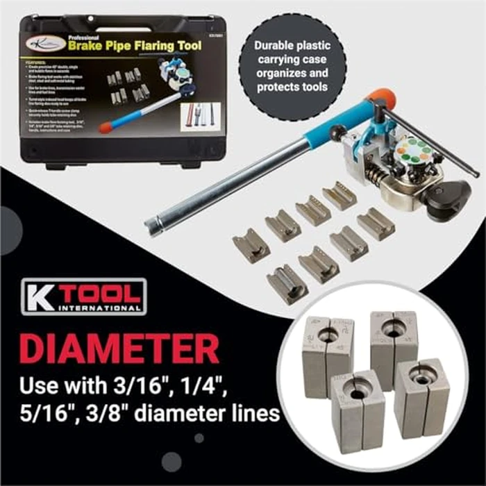 K Tool International 70081 Vise Mounted Flaring Tool Forms 45 Degree Double Single and Bubble Flares for 3/16 1/4 5/16 and 3/8 Lines with Turret Mounted Dies and T Handle Clamp by K Tool International - Image 5