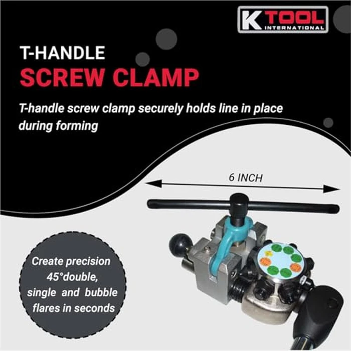K Tool International 70081 Vise Mounted Flaring Tool Forms 45 Degree Double Single and Bubble Flares for 3/16 1/4 5/16 and 3/8 Lines with Turret Mounted Dies and T Handle Clamp by K Tool International - Image 7