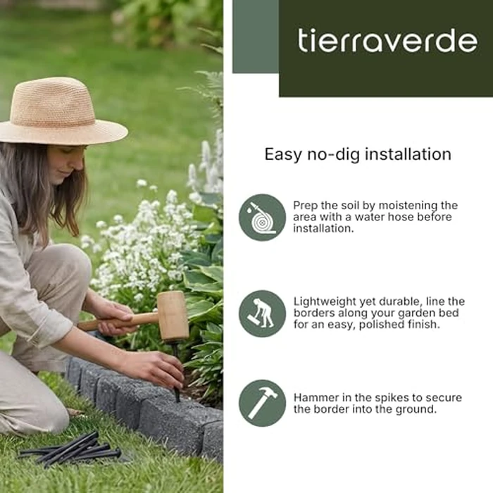 Ezborder 3.25in H x 48in L x 3.24in D Roman Stone Recycled Rubber Garden Border Kit in Grey, 2-Pack by Tierra Verde - Image 2
