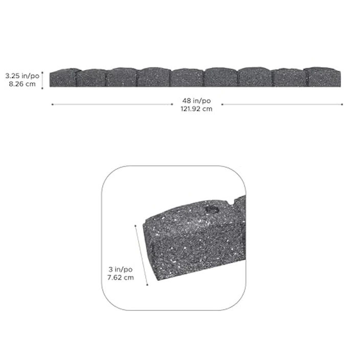 Ezborder 3.25in H x 48in L x 3.24in D Roman Stone Recycled Rubber Garden Border Kit in Grey, 2-Pack by Tierra Verde - Image 4