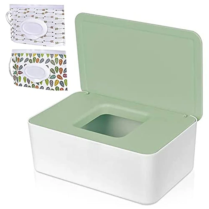 Tissue Box Water Diapers Baby Toilet Baby Water Diapers with Lid Baby Wipes Dispenser Pouch with Lids Baby Wipe Holder Keeps Wipes Fresh Simple Style Wipe Container Regular Storage(Green+2 pouches) by WADY - Used - Like New condition