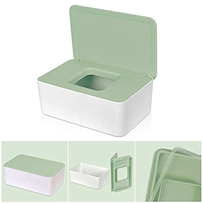 Tissue Box Water Diapers Baby Toilet Baby Water Diapers with Lid Baby Wipes Dispenser Pouch with Lids Baby Wipe Holder Keeps Wipes Fresh Simple Style Wipe Container Regular Storage(Green+2 pouches) by WADY - Image 4