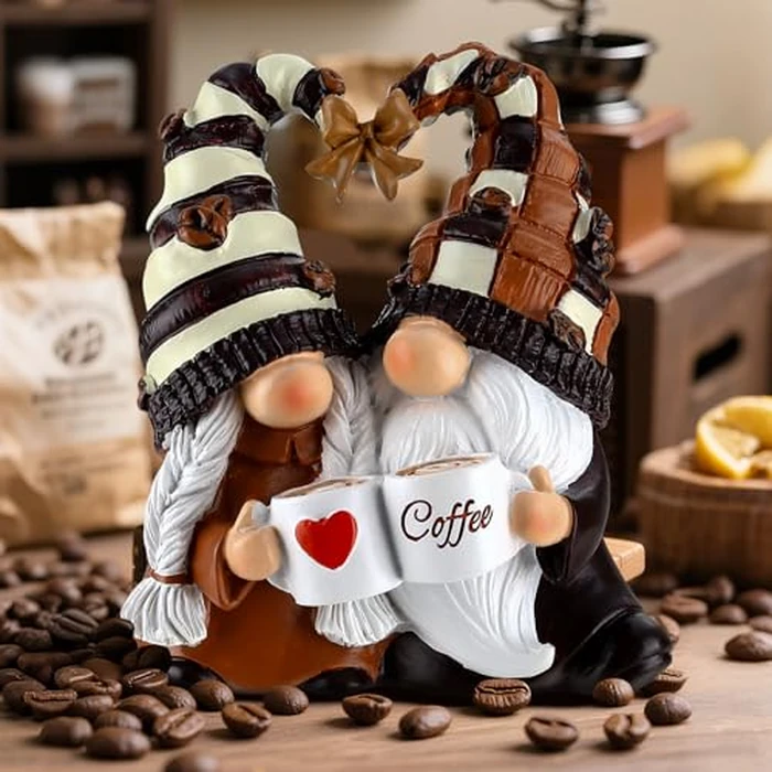 J JULONE Coffee Bar Decor Gnomes - Handcrafted Resin Gnome Figurine for Home, Tiered Tray & Table Ornaments - All-Season Spring Summer Fall Decor, for Coffee Lovers by J JULONE - Used - Very Good condition - US$15.98