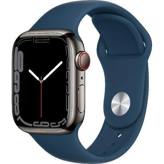 Apple Watch Series 7 (Cellular + GPS) - 32GB - 45mm - Graphite Stainless Steel Case with Abyss Blue Rubber Sport Band by Apple - Image 2