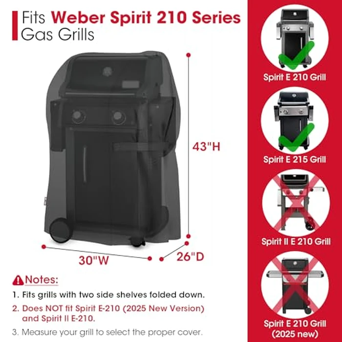Unicook 30 Inch Grill Cover, Heavy Duty Waterproof 2 Burner Small BBQ Cover, Compatible with Weber Spirit 210 with Side Tables Down, Does NOT Fit Spirit II E-210 (Include 2025 Version) with Table Up by Unicook - Image 2