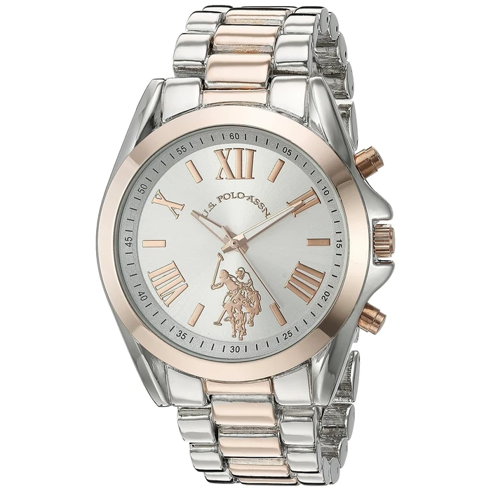 U.S. Polo Assn. Women's Two-Tone Analog Watch - Silver Dial with Rose Gold Accents, 41mm Metal Case, and Alloy Link Bracelet - Elegant Quartz Timepiece for Everyday Style by U.S. POLO ASSN. - Image 1