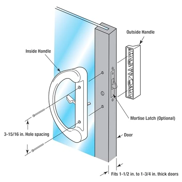 Prime-Line C 1225 Mortise Style Sliding Patio Door Handle Set - Replace Old or Damaged Door Handles Quickly and Easily - White Diecast, Non-Keyed, Fits 3-15/16” Hole Spacing (1 Set) by PRIME-LINE - Image 3
