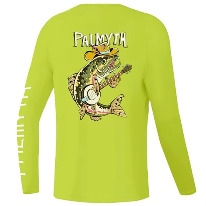 Palmyth Boys Fishing Shirt Youth Long Sleeve T-Shirt Sun Protection UPF 50+ Quick Dry (Lime Green/Banjo Trout, M) by Palmyth - Image 1