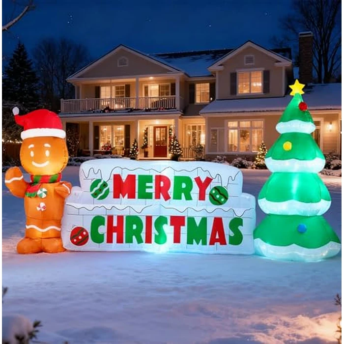 Joiedomi 10 FT Christmas Inflatable Gingerbread Man & Christmas Tree, Holiday Inflatable Outdoor Decoration with Build-in LEDs Blow Up for Xmas, Party Indoor, Outdoor, Yard, Garden, Lawn Décor by Joiedomi - Image 1