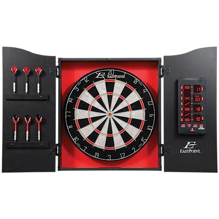 EastPoint Tournament Bristle Dartboard - 18-Inch Red/Black - Self-Healing Sisal Surface & Steel Tip Darts - LED Scoreboard & Dart Boards for Adults - Easy-Mount Cabinet & Game Room Decor by EastPoint Sports - Used - Like New condition - US$95.12
