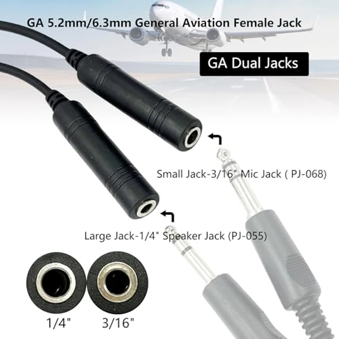 JUYODE GA Dual Plugs General Aviation Headset to U174/U Helicopter Headphone Adapter Tactical Earmuff Connector 7.1 mm Civilian Wiring Pilot Aircraft Plane Extension Converter Cable Cord by JUYODE - Image 4
