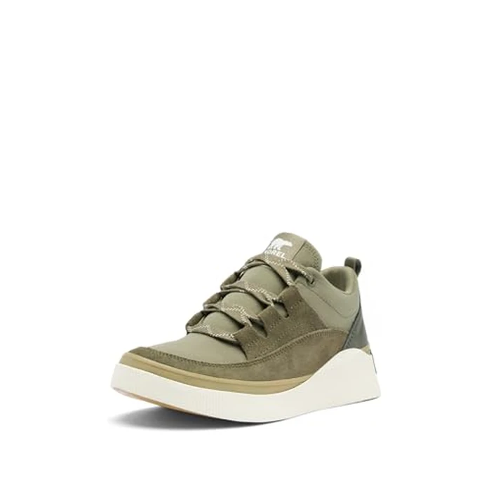 SOREL Women's Out N About IV Low Waterproof Sneaker, Stone Green/Chalk, 7 by Sorel - Used - Like New condition