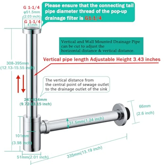 SEABEFORE Brass Round Bottle P-Trap 1 1/4, Adjustable Basin Sink Waste Drain Trap Kit, Chrome P Trap by SEABEFORE - Image 3