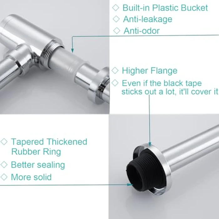 SEABEFORE Brass Round Bottle P-Trap 1 1/4, Adjustable Basin Sink Waste Drain Trap Kit, Chrome P Trap by SEABEFORE - Image 5