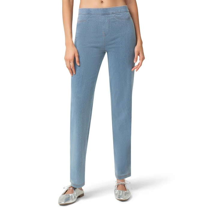 No nonsense Women's Knit Denim Straight Leg Legging Pull-On Pants, Light Denim, 1X by No Nonsense - Image 1