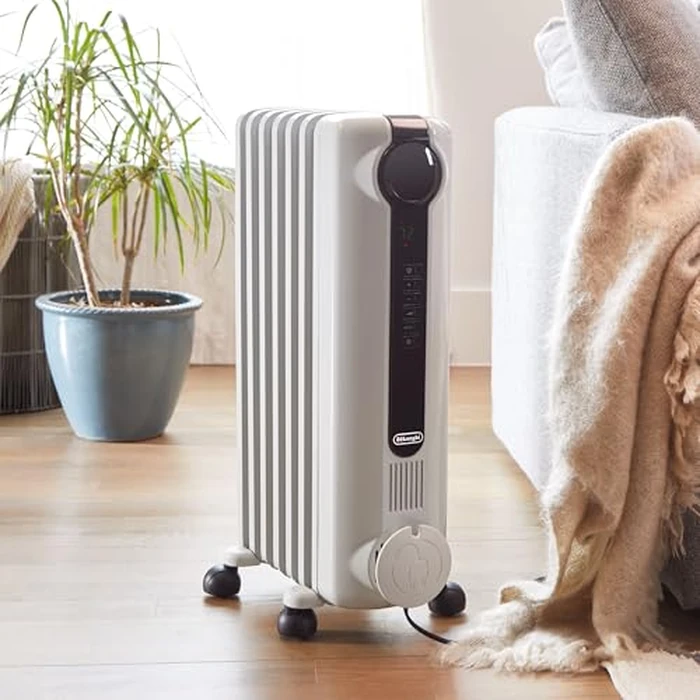 De'Longhi Oil-Filled Radiator Space Heater, Full Room Quiet 1500W, Adjustable Thermostat, 3 Heat Settings, Digital Timer, ECO Energy Saving Mode, Safety Features, Light Gray, Radia S TRRS0715ECA by De'Longhi - Image 6