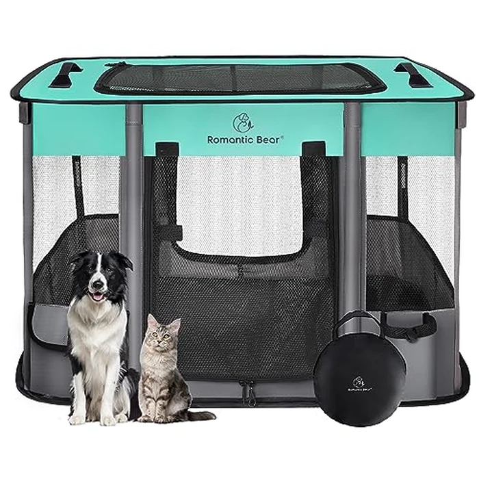 Dog Playpen,Pet Playpen,Foldable Dog Cat Playpens,Portable Exercise Kennel Tent Crate,Water-Resistant Breathable Shade Cover, Indoor Outdoor Travel Camping Use for Small Animals with Carrying Case(M) by ROMANTIC BEAR - Image 1