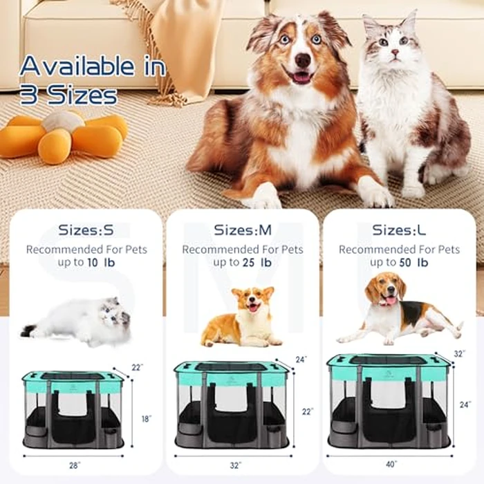 Dog Playpen,Pet Playpen,Foldable Dog Cat Playpens,Portable Exercise Kennel Tent Crate,Water-Resistant Breathable Shade Cover, Indoor Outdoor Travel Camping Use for Small Animals with Carrying Case(M) by ROMANTIC BEAR - Image 2