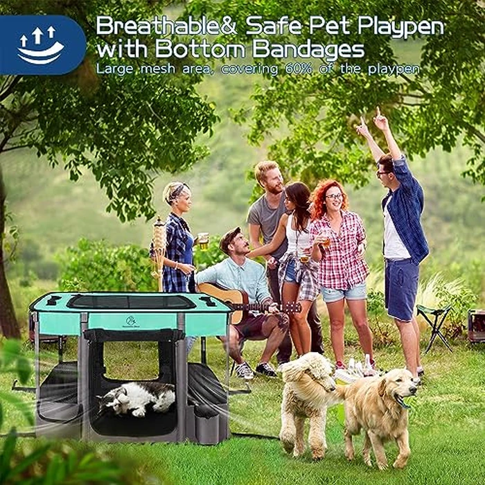 Dog Playpen,Pet Playpen,Foldable Dog Cat Playpens,Portable Exercise Kennel Tent Crate,Water-Resistant Breathable Shade Cover, Indoor Outdoor Travel Camping Use for Small Animals with Carrying Case(M) by ROMANTIC BEAR - Image 3