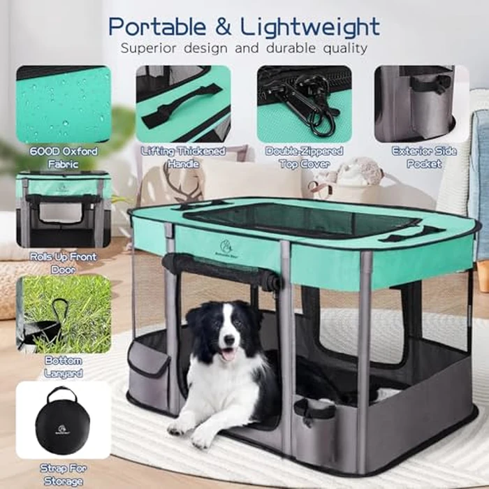 Dog Playpen,Pet Playpen,Foldable Dog Cat Playpens,Portable Exercise Kennel Tent Crate,Water-Resistant Breathable Shade Cover, Indoor Outdoor Travel Camping Use for Small Animals with Carrying Case(M) by ROMANTIC BEAR - Image 6