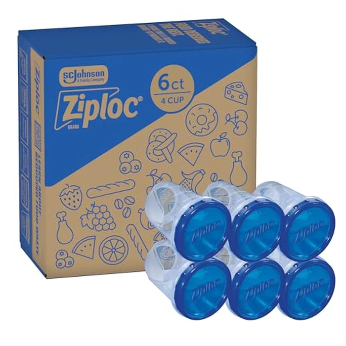 Ziploc Twist N Loc Reusable Containers, Leak-Proof Lid, Keeps Food Fresh, BPA Free, Microwave, Freezer and Dishwasher Safe Food Storage for Lunch and Leftovers, 6 Containers, 4 Cup Capacity by Ziploc - Image 1