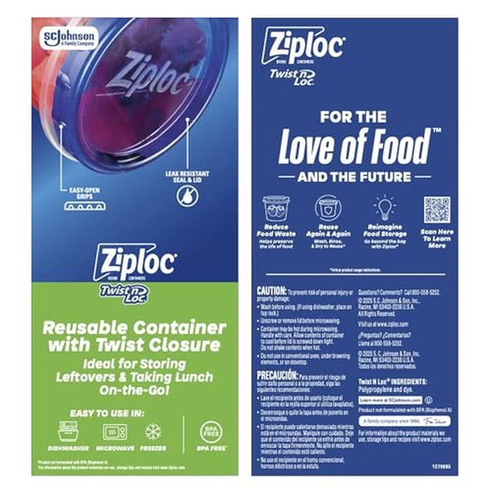 Ziploc Twist N Loc Reusable Containers, Leak-Proof Lid, Keeps Food Fresh, BPA Free, Microwave, Freezer and Dishwasher Safe Food Storage for Lunch and Leftovers, 6 Containers, 4 Cup Capacity by Ziploc - Image 7