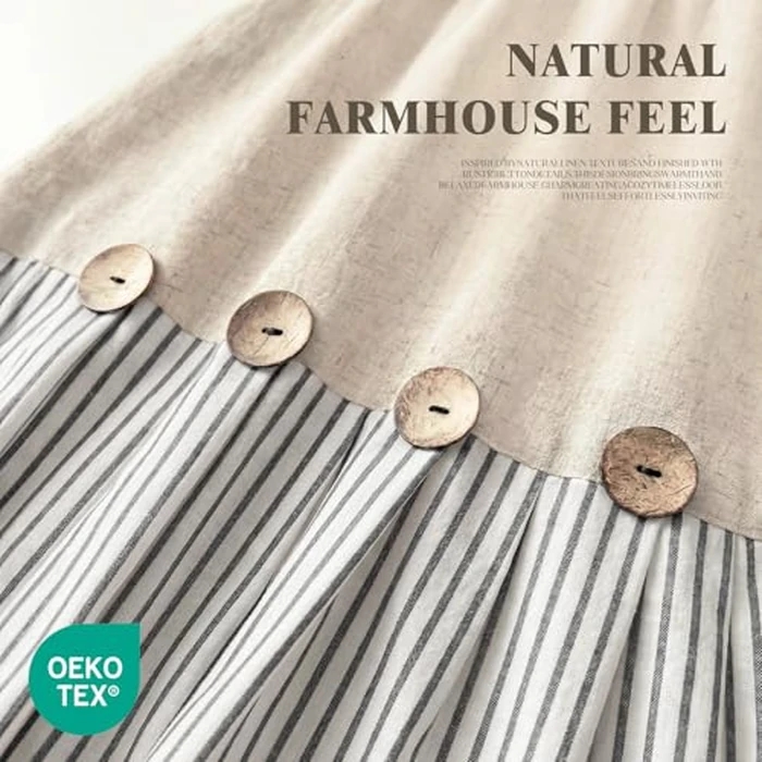 XOGUIBO Farmhouse Shower Curtain Linen Button Woven Fabric Country Rustic Western, Pleated Grey Stripe 72" W x 72" L by XOGUIBO - Image 2