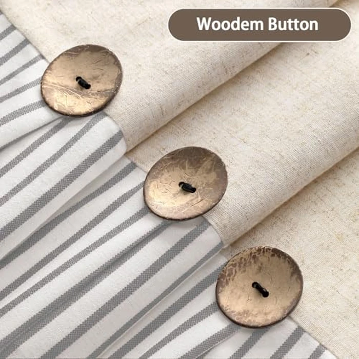 XOGUIBO Farmhouse Shower Curtain Linen Button Woven Fabric Country Rustic Western, Pleated Grey Stripe 72" W x 72" L by XOGUIBO - Image 4