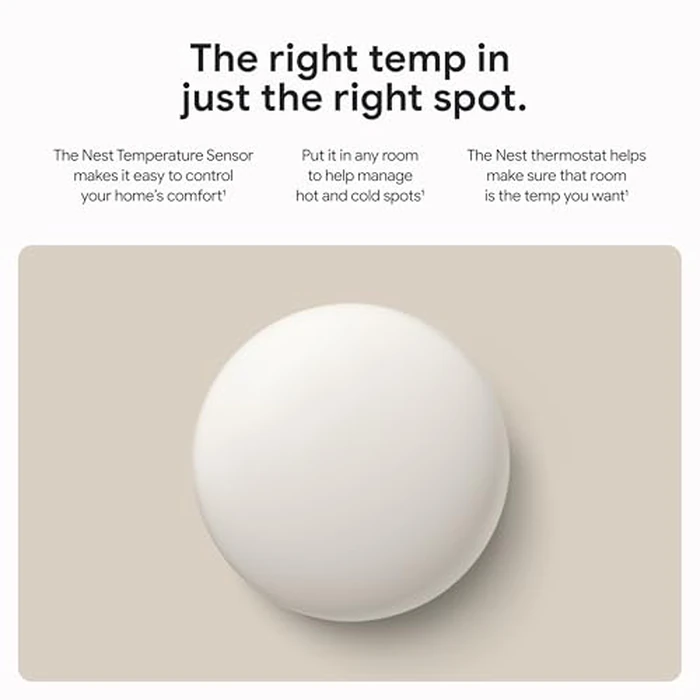 Google Nest Temperature Sensor (2nd Gen) - Room Comfort Sensor with Scheduling - Works with The Nest Learning Thermostat (3rd and 4th Gen) and Nest Thermostat E - Porcelain, White by Google - Image 2