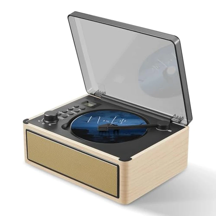 Retro CD Player with Bluetooth in/Out, Portable CD Player FM Radio Wood Music Player,3000mAh Battery Powered,Built-in Dual HiFi Stereo Speakers,Support AUX/USB/TF,Vintage Decor for Home,Natural White by Gelielim - Used - Good condition - CA$56.87