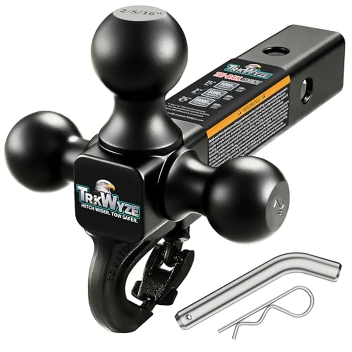 TrkWyze Trailer Hitch, Premium Black E-Coat, Rust Resistant Tri Ball Mount, 1 7/8 Ball Hitch, 2 inch Ball Hitch, 2 5/16 Ball Hitch, 10,000 lbs GTW Tow Hitch for 2" Hitch Receiver (Pin&Clip) by TrkWyze - Used - Very Good condition