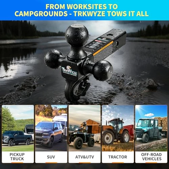 TrkWyze Trailer Hitch, Premium Black E-Coat, Rust Resistant Tri Ball Mount, 1 7/8 Ball Hitch, 2 inch Ball Hitch, 2 5/16 Ball Hitch, 10,000 lbs GTW Tow Hitch for 2" Hitch Receiver (Pin&Clip) by TrkWyze - Image 6