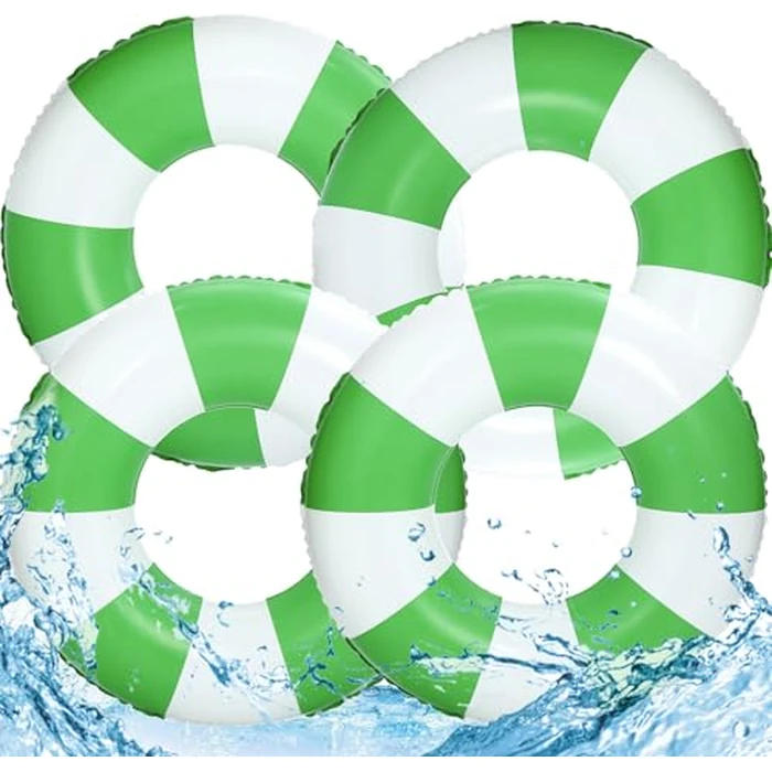 4PCS Floats for Adults Rings Striped Pool Float Large Swim Ring for Adults,30 Inch Classic Striped Teens Adult Inner Tubes Summer Beach Bachelorette Party (Q-Green Striped,4) by WAYTOSUC - Image 1