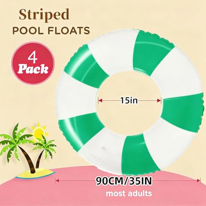 4PCS Floats for Adults Rings Striped Pool Float Large Swim Ring for Adults,30 Inch Classic Striped Teens Adult Inner Tubes Summer Beach Bachelorette Party (Q-Green Striped,4) by WAYTOSUC - Image 2