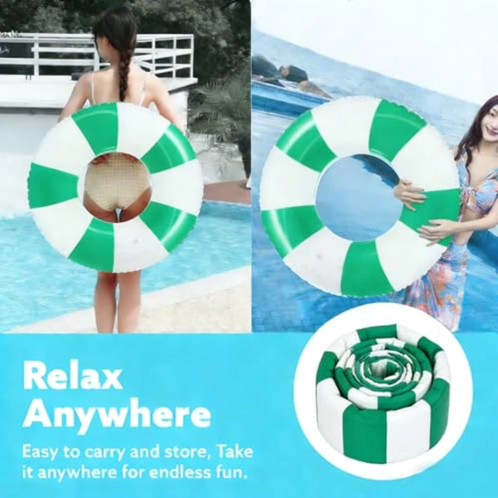 4PCS Floats for Adults Rings Striped Pool Float Large Swim Ring for Adults,30 Inch Classic Striped Teens Adult Inner Tubes Summer Beach Bachelorette Party (Q-Green Striped,4) by WAYTOSUC - Image 3