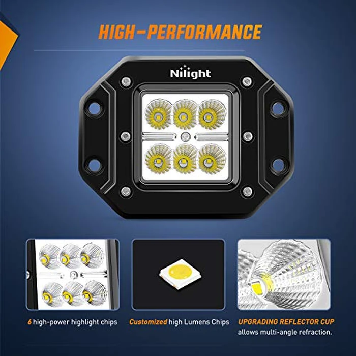 Nilight ZH050 2PCS 18W Flood Flush Mount LED Work Fog Driving Lights with Off Road Wiring Harness, 2 Years Warranty by Nilight - Image 5
