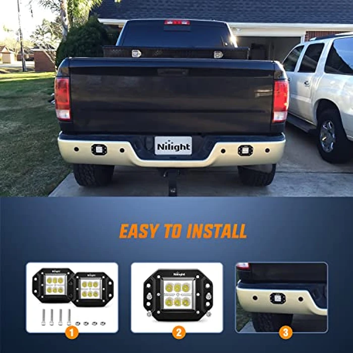 Nilight ZH050 2PCS 18W Flood Flush Mount LED Work Fog Driving Lights with Off Road Wiring Harness, 2 Years Warranty by Nilight - Image 6