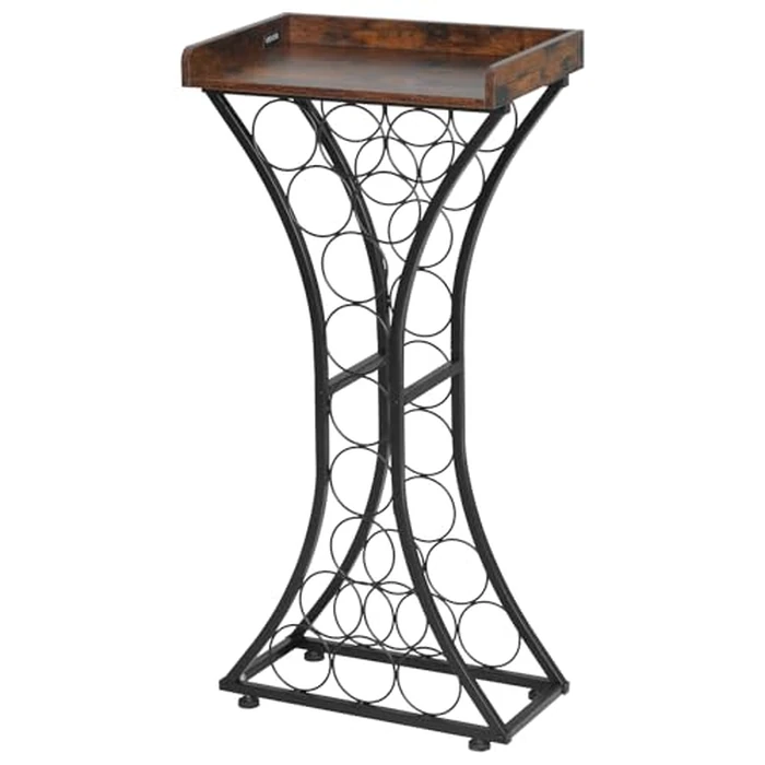 VEVOR 15 Bottle Wine Rack,Iron Freestanding Floor Wine Holder, Mini Bar Stand Liquor Cabinet with Wood Tabletop, for Home Bar,Kitchen,Living Room,Dining Room,16.9''L X 11.4''W X 35.2''H by VEVOR - Image 3