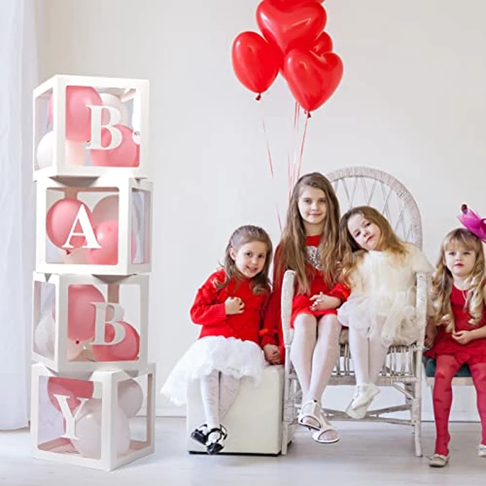 Voircoloria Baby Boxes with Letters, 4 Transparent Balloon for Gender Reveal Birthday Wedding Baby Shower Decorations (White) by Voircoloria - Image 3