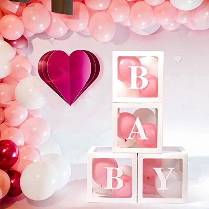 Voircoloria Baby Boxes with Letters, 4 Transparent Balloon for Gender Reveal Birthday Wedding Baby Shower Decorations (White) by Voircoloria - Image 4