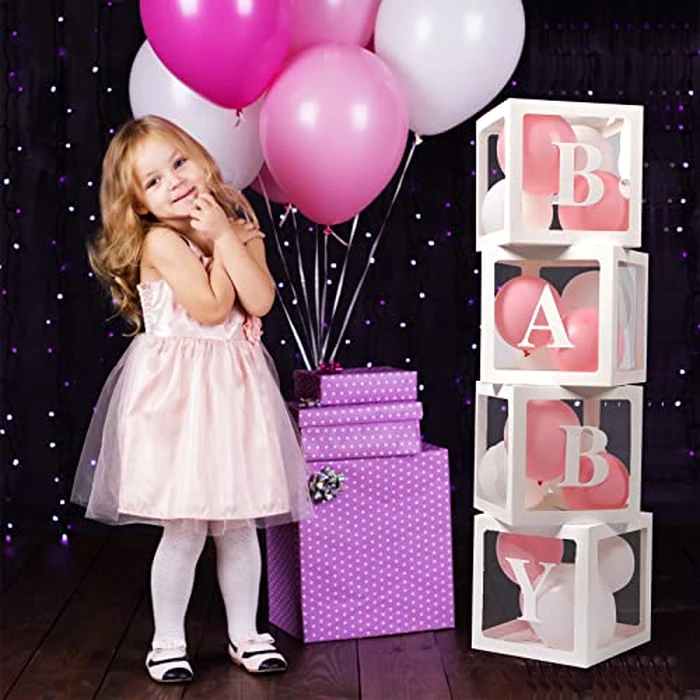 Voircoloria Baby Boxes with Letters, 4 Transparent Balloon for Gender Reveal Birthday Wedding Baby Shower Decorations (White) by Voircoloria - Image 6