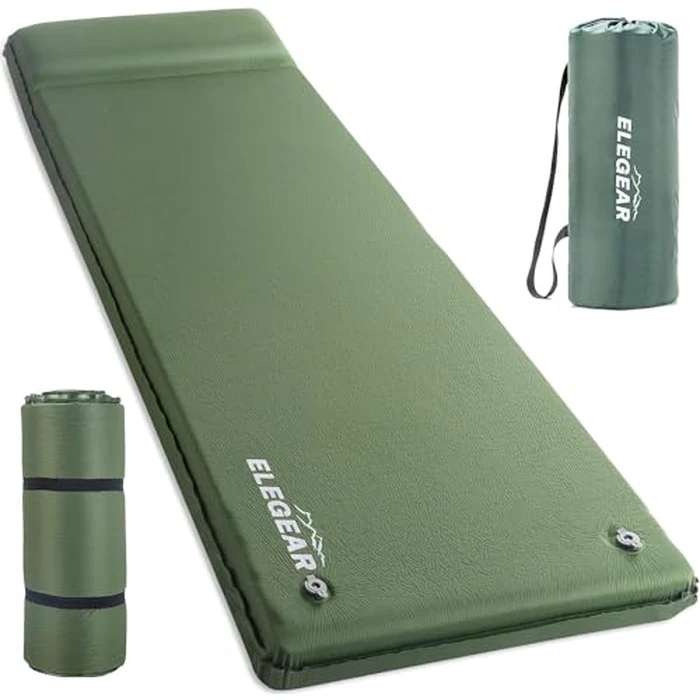 Self Inflating Sleeping Pads, 9.5 R-Value Elegear CumbreX(TM) Foldable Memory Foam Sleeping Mats for Camping 3.1", Camping Mattress with Pillow Insulated Camping Mattress Pad for Camping, Tent, Green by Elegear - Image 1