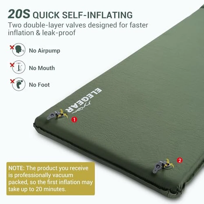 Self Inflating Sleeping Pads, 9.5 R-Value Elegear CumbreX(TM) Foldable Memory Foam Sleeping Mats for Camping 3.1", Camping Mattress with Pillow Insulated Camping Mattress Pad for Camping, Tent, Green by Elegear - Image 6