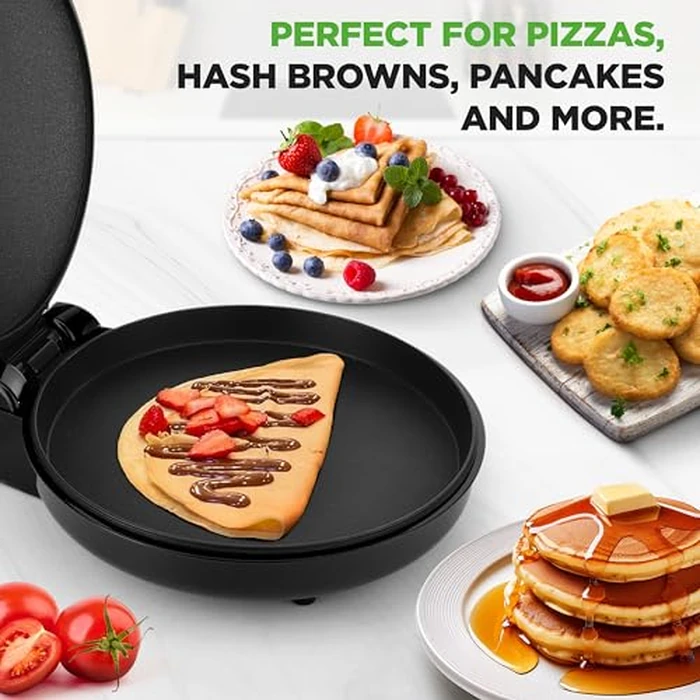 NutriChef Countertop Pizza Maker 1500W Non-Stick Electric Pizza Cooker Temp Control Handle Make 12" Pizzas, Eggs, Toast & More Cool-Touch Handles, Compact 175-400 degreesF Black by Nutrichef - Image 4