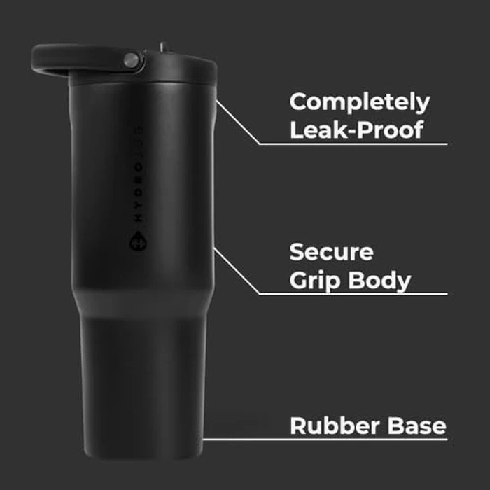 HydroJug Sport - Stainless Steel Tumbler with Straw, Vacuum Insulated, 32oz Leakproof Water Bottle, Ergonomic Design, Reusable, Dishwasher Safe, Rubber Base, Durable for Gym or Outdoors, Black by HydraJug - Image 2