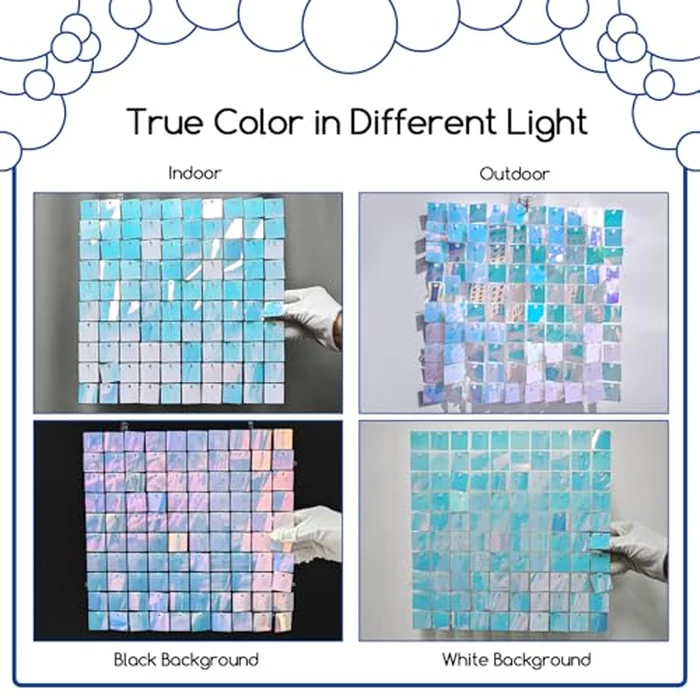 COKAOBE Rainbow Blue Shimmer Wall Backdrop 24PCS Square Sequin Shimmer Backdrop Panels, Photo Backdrops for Baby Shower Mermaid Unicorn Birthday Anniversary Wedding Decoration (Rainbow Blue) by COKAOBE - Image 4