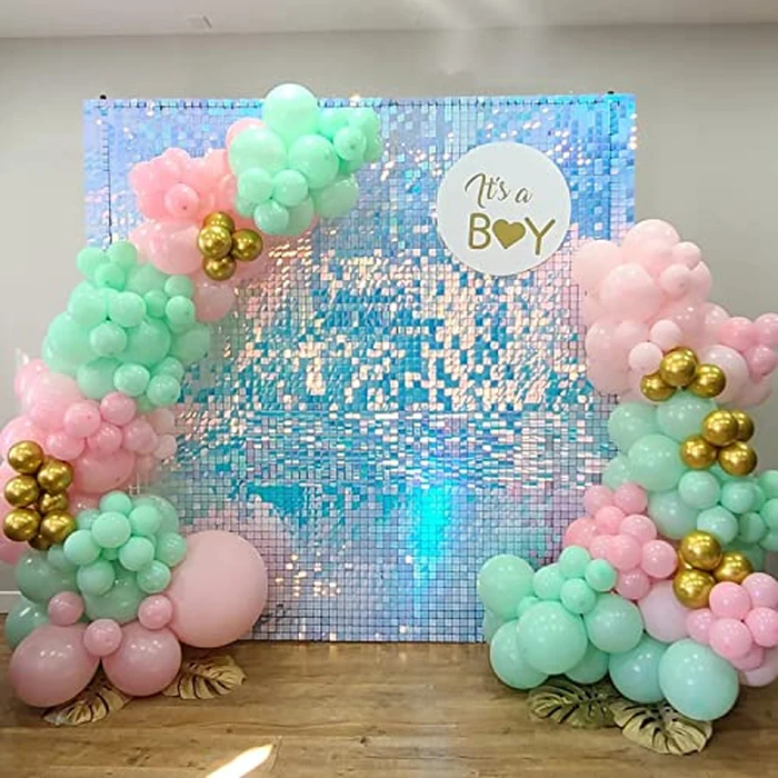COKAOBE Rainbow Blue Shimmer Wall Backdrop 24PCS Square Sequin Shimmer Backdrop Panels, Photo Backdrops for Baby Shower Mermaid Unicorn Birthday Anniversary Wedding Decoration (Rainbow Blue) by COKAOBE - Image 6