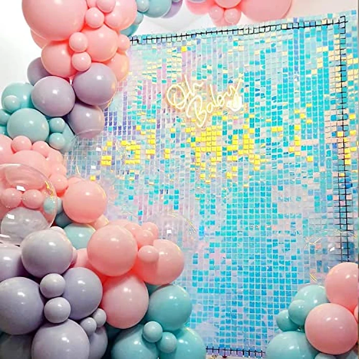 COKAOBE Rainbow Blue Shimmer Wall Backdrop 24PCS Square Sequin Shimmer Backdrop Panels, Photo Backdrops for Baby Shower Mermaid Unicorn Birthday Anniversary Wedding Decoration (Rainbow Blue) by COKAOBE - Image 8