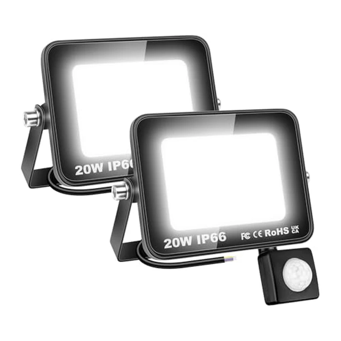 Willpower 2pcs LED Floodlight 20W 2000lm LED Security Lights Outdoor with Motion Sensor LED Work Light IP66 Waterproof PIR Lights White 6000K Wall Light for Garden Garage Court Patio Lawn by Willpower - Used - Like New condition - US$21.84